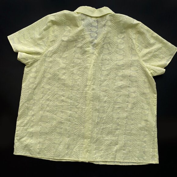 Moa Moa Button Front Textured Blouse 1X Yellow Short Sleeve 100% Cotton Top - Picture 4 of 6